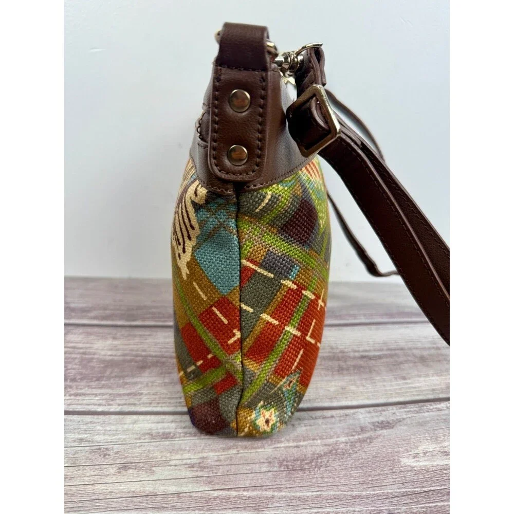 Spartina 449 Daufuskie Island Leather Fabric crossbody bag Boho EXCELLENT‎